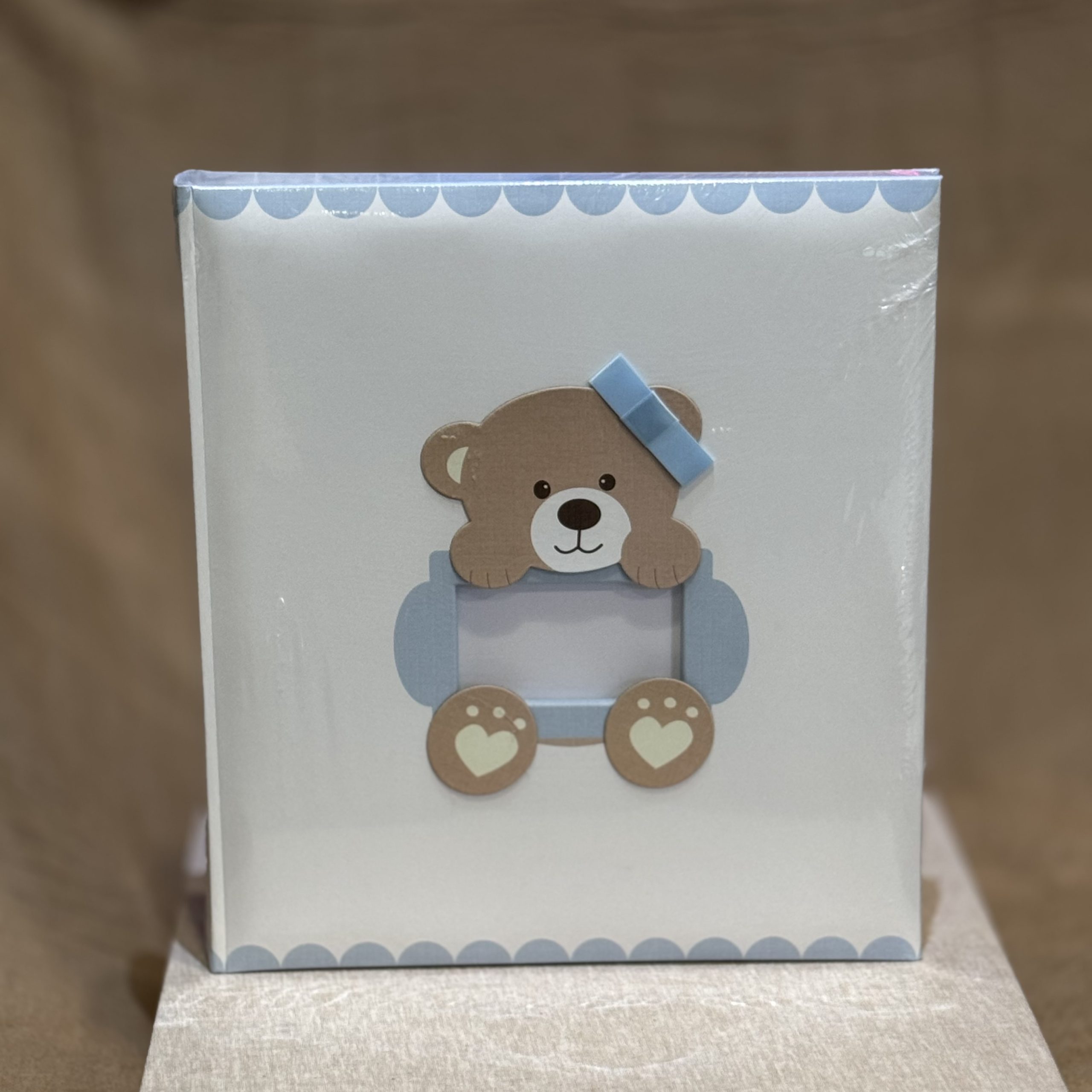 IMG_5659 ΑΛΜΠΟΥΜ-ΛΕΥΚΟ/ΓΑΛΑΖΙΟ ΜΕ ΑΡΚΟΥΔΑΚΙ ΚΑΙ ΦΩΤΟΓΡΑΦΙΑ 29X32CM - Image 1